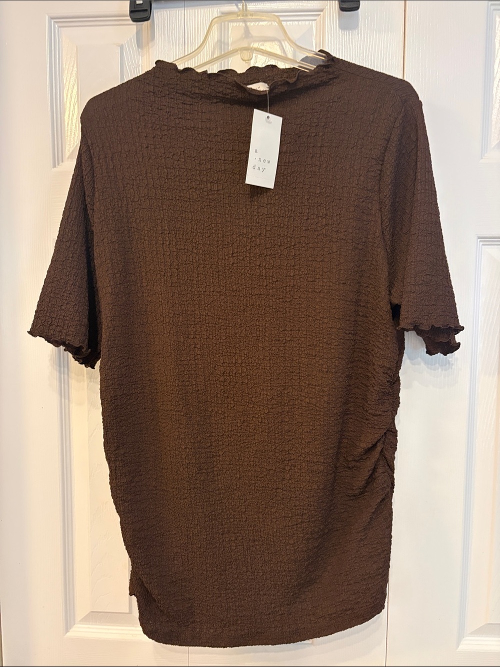 609 a new day Brown Textured Short-Sleeve Shirt with Ruching
